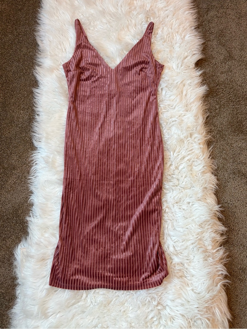 Mauve Ribbed Velvet Cami Mini Dress